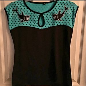 Too Fast Retro Rockabilly Pinup Shark Peephole Top